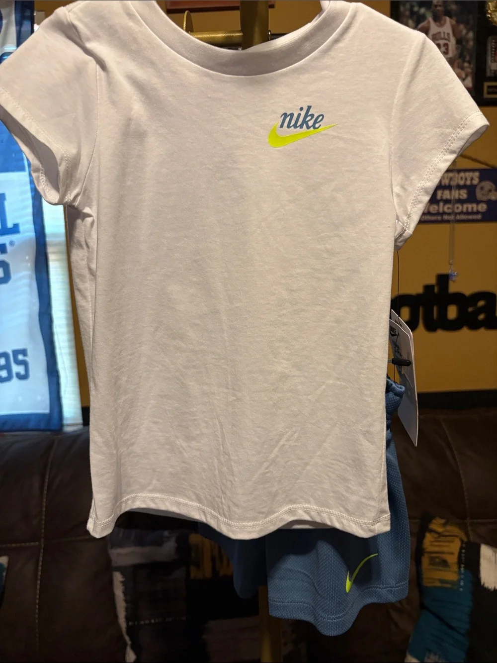 Nike White Tee with Neon Yellow Swoosh